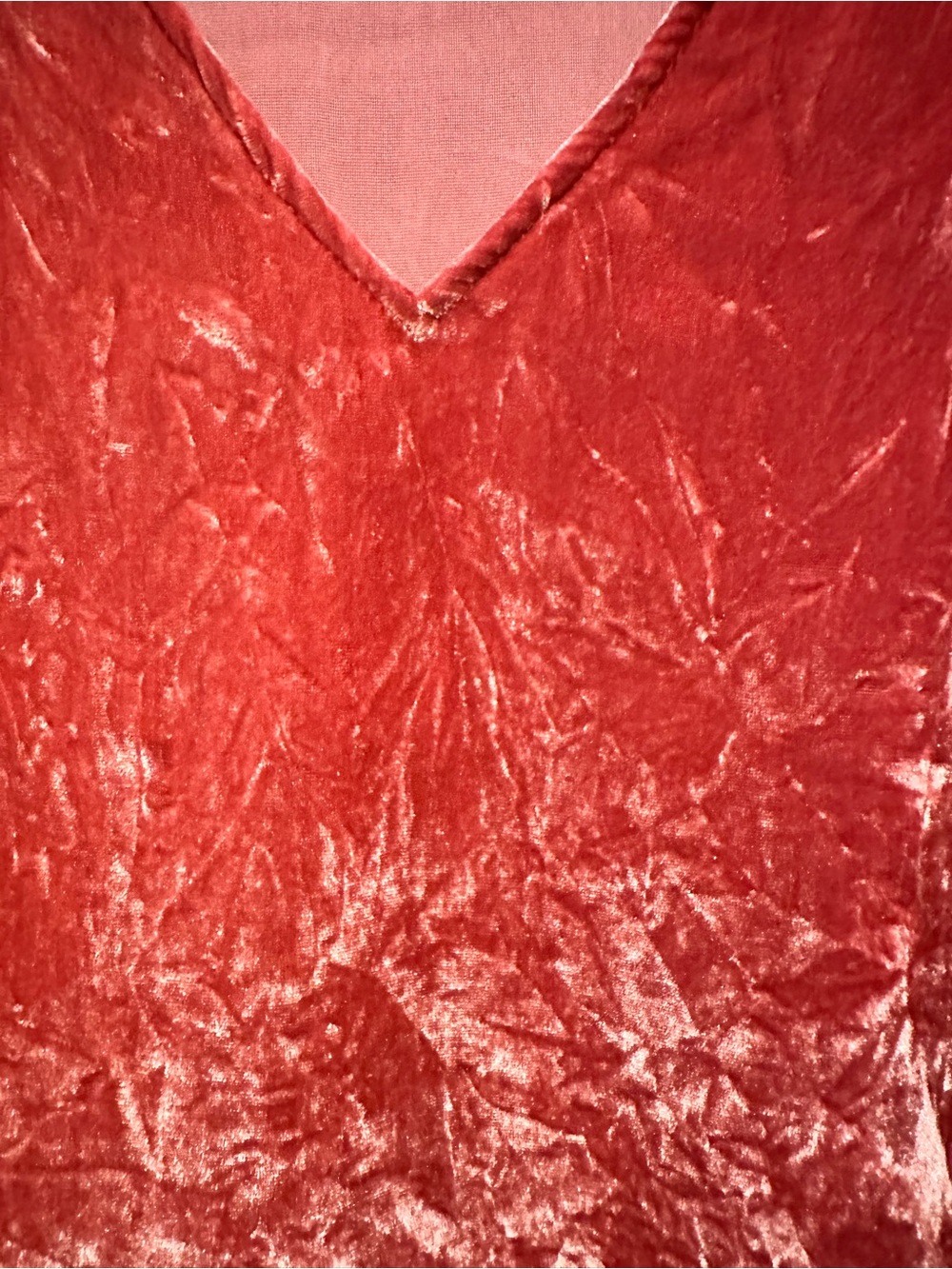 24 LOFT Pink Salmon Crushed Velvet V-Neck Elastic Puff Sleeve Top NOT STRETCHY - Picture 6 of 8